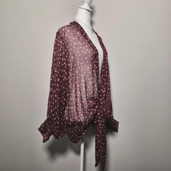 Free People Plus Size Friendly Star Dazed Tie Front Whimsy Hippie Boho Kimono OS - Picture 4 of 10